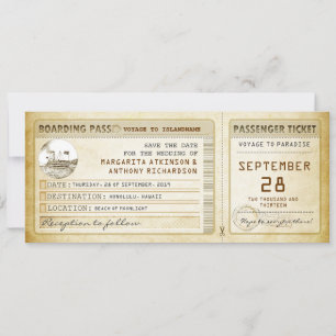 Bordkarte Rettet-das-Datum-Tickets mit Schiff Save The Date