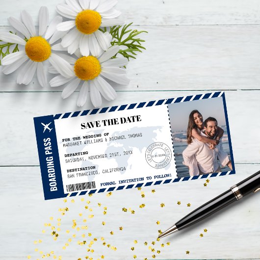 Bordkarte Save The Date Weltkarte Ticket
