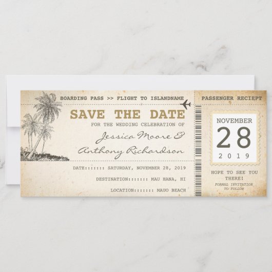 Bordkartentickets zum Speichern des Datums Save The Date (Vorderseite)