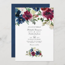 Bordo and Navy Watercolor Floral QR Code Hochzeit