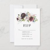 Bordo, Navy und Blush Floral Wedding RSVP Karte (Vorderseite)