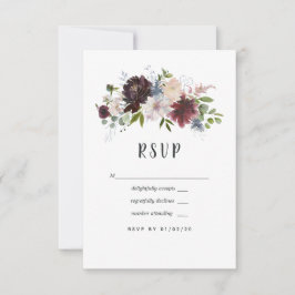 Bordo, Navy und Blush Floral Wedding RSVP Karte