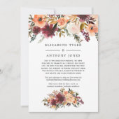 Bordo Peach Floral Reduced Wedding Guest List Ankündigung (Vorderseite)