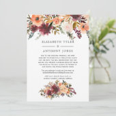 Bordo Peach Floral Reduced Wedding Guest List Ankündigung (Stehend Vorderseite)