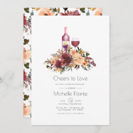 Bordo Peach Floral Wine Degustation Brautparty Einladung