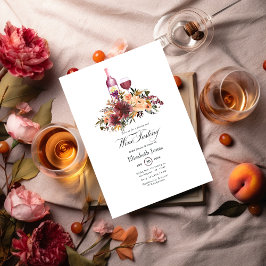 Bordo Peach Floral Wine Degustation Wedding Einladung