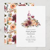 Bordo Peach Floral Wine Degustation Wedding Einladung (Vorne/Hinten)