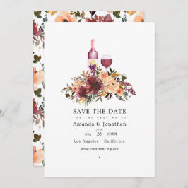 Bordo Peach Floral Wine Degustation Wedding Save The Date