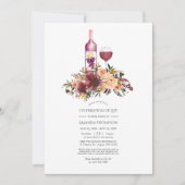 Bordo Peach Floral Wine Themed Feier des Lebens Einladung (Vorderseite)