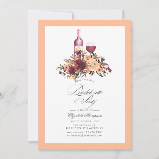 Bordo Peach Fuzz Themenwelt Junggeselinnen-Abschie Einladung (Vorderseite)