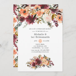 Bordo Peach Watercolor Bridesmaids Luncheon Einladung