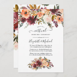Bordo Peach Watercolor Floral Virtual Wedding Einladung