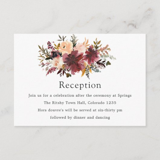 Bordo Peach Watercolor Floral Wedding Begleitkarte (Vorderseite)