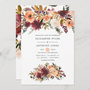 Bordo Peach Watercolor Floral Wedding Einladung