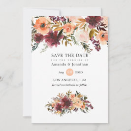 Bordo Peach Watercolor Floral Wedding Save The Date