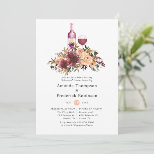 Bordo Peach Watercolor Probe Abendessen Einladung (Stehend Vorderseite)