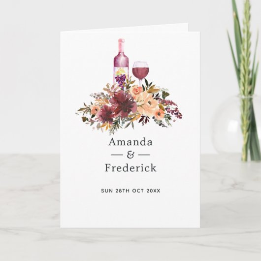 Bordo Pfirsich Blumenwein Hochzeit Programm (Vorderseite)