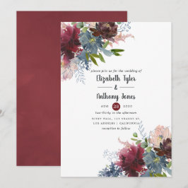 Bordo und Hochzeiten von Navy-Floral Einladung