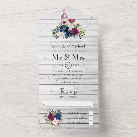 Bordo und Navy All In One Einladung (Innen Boden)