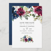 Bordo- und Navy-Aquarell-Foto Save The Date (Vorne/Hinten)