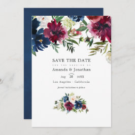 Bordo- und Navy-Aquarell-Foto Save The Date