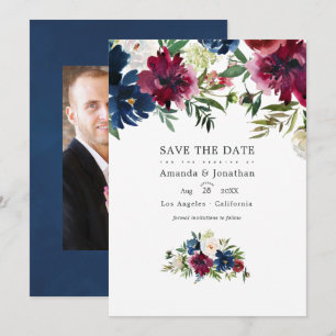 Bordo- und Navy-Aquarell-Foto Save The Date