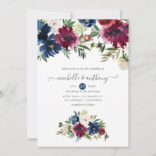 Bordo und Navy Einladung (Vorderseite)