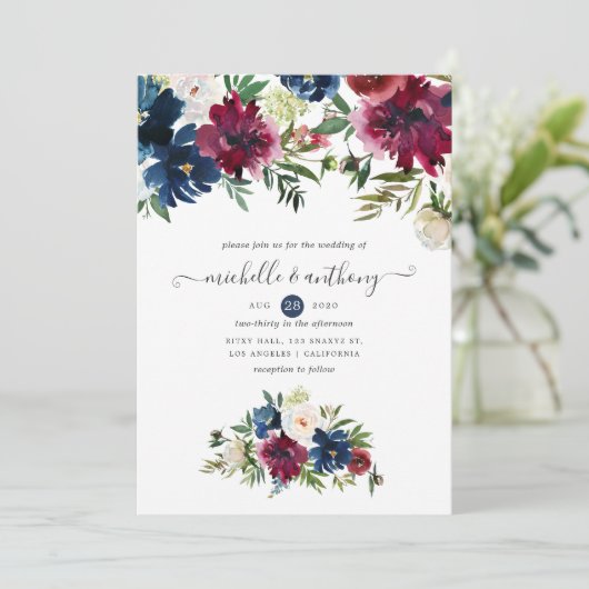 Bordo und Navy Einladung (Stehend Vorderseite)