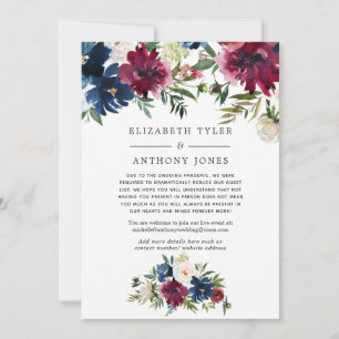 Bordo und Navy Floral Reduced Wedding Guest List Ankündigung