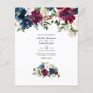 Bordo und Navy Watercolor Blumen Hochzeitseinladun Flyer