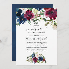 Bordo und Navy Watercolor Floral Virtual Wedding Einladung