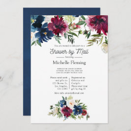 Bordo und Navy Watercolor Virtual Brautparty Einladung