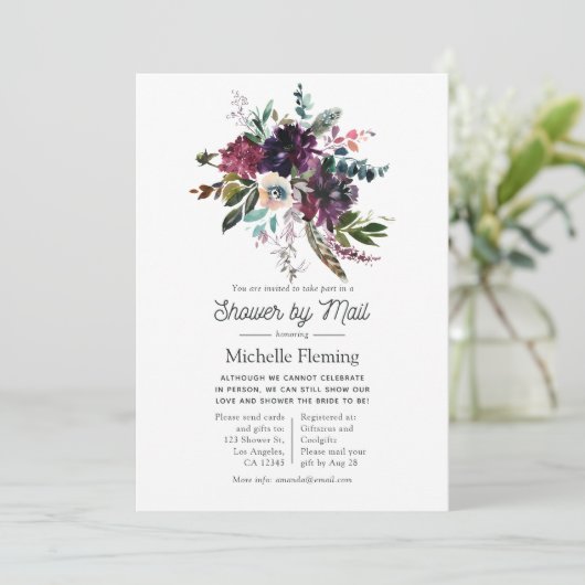 Bordo Violet Plum Floral Brautparty per Mail Einladung (Stehend Vorderseite)