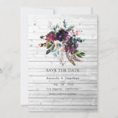 Bordo Violet Plum Floral Rustikale Bohemische Hoch Save The Date (Vorderseite)