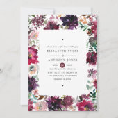 Bordo Violet Plum Watercolor Floral Wedding Einladung (Vorderseite)