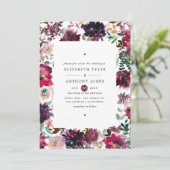 Bordo Violet Plum Watercolor Floral Wedding Einladung (Stehend Vorderseite)
