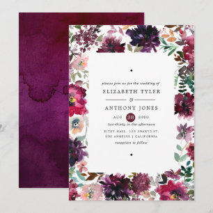 Bordo Violet Plum Watercolor Floral Wedding Einladung