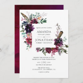 Bordo Violet Plum Watercolor Floral Wedding Einladung
