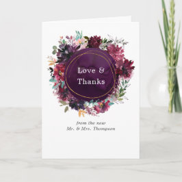 Bordo Violet Plum Watercolor Floral Wedding Foto Dankeskarte