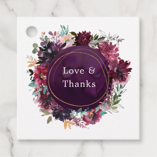 Bordo Violet Plum Watercolor Floral Wedding Geschenkanhänger (Vorderseite)