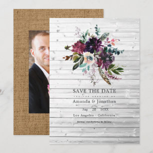 Bordo Violette Pflaume Floral Rustikal Boho Hochze Save The Date