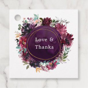 Bordo Violette Pflaumen-Aquarell-Blumenhochzeit Geschenkanhänger
