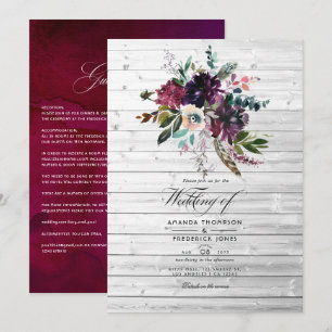Bordo Violette Pflaumen-Blumen-Rustikal-Bohemian-H Einladung
