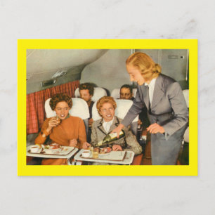 Bordverpflegung im Vintage-Flugzeug Postkarte