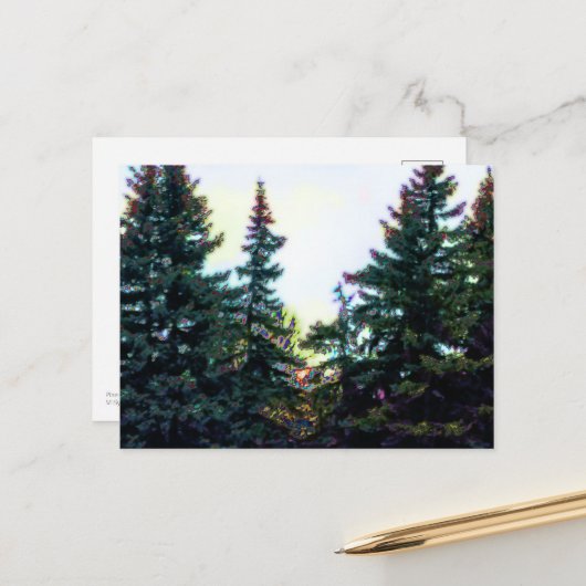 Boreal Forest Trees Canada Künstlerisch Artistic C Postkarte (Vorderseite/Rückseite Beispiel)