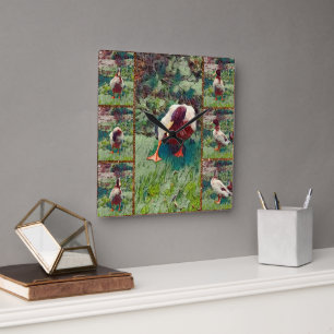Bored Duck Foto Collage, Square Wall Clock Quadratische Wanduhr