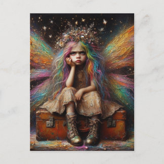 Bored Fairy Sits über den Koffer Postkarte