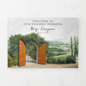 Borgo Corsignano | Illustrierte Hochzeit Dreifach Gefaltete Einladung (Cover)