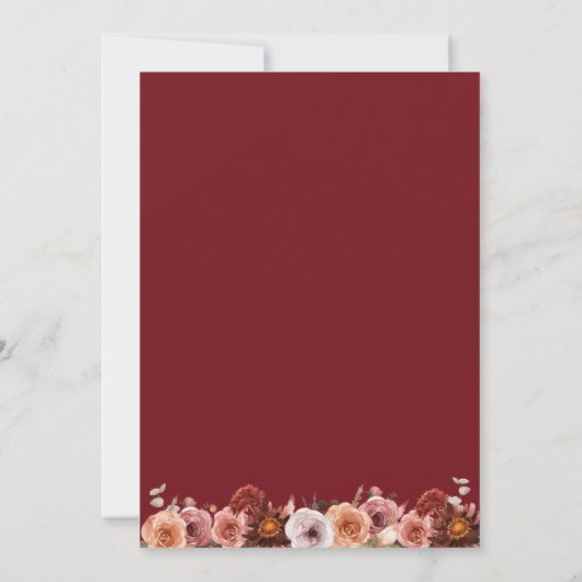 Borgundy and Blush, Monogram, Floral Wedding Einladung (Rückseite)