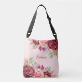 Borgundy Blush Floral Monogram Tragetaschen Mit Langen Trägern (Vorderseite)